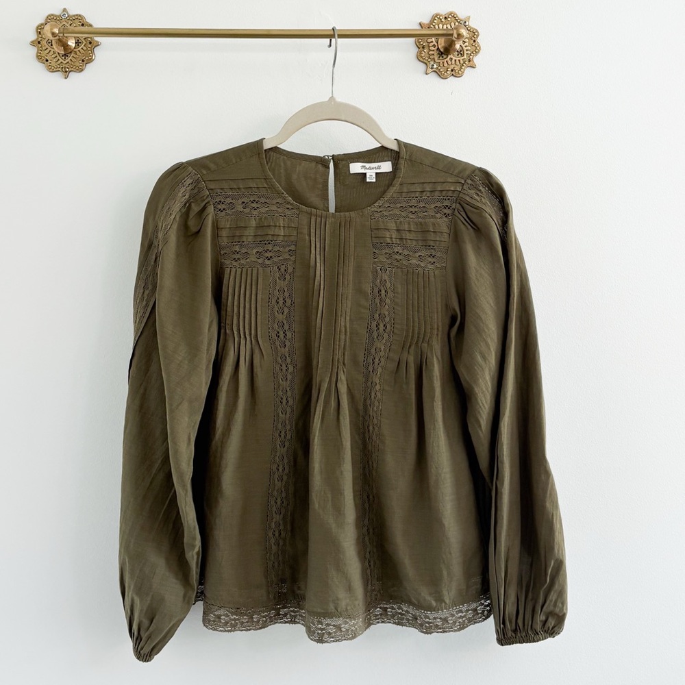 Madewell Lace-Insert Pintucked Long-Sleeve Top XS